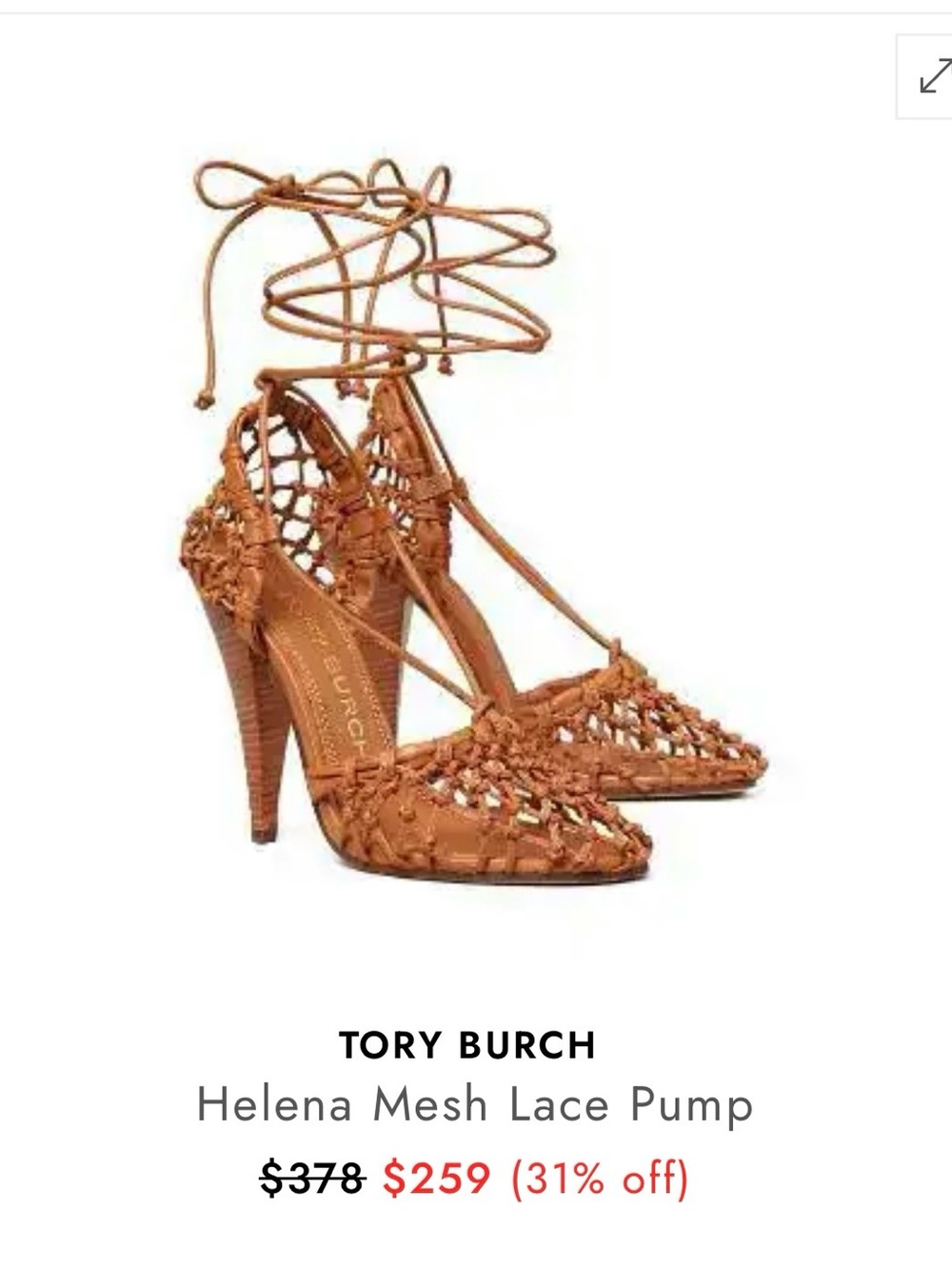 Tory Burch Woven Lace-Up Pointed Heel in Cognac Tan